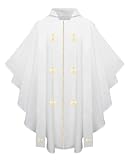 CLERKMANS Church Priest Chasuble with Embroidered Gold Crosses Vestment, One Size Fits All, 5 Colors Available