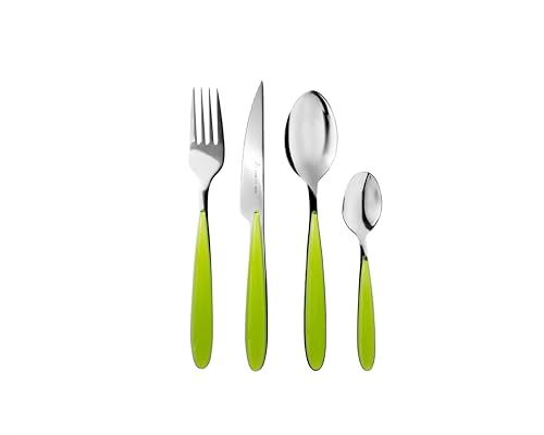 zanetti, Set Posate Acciaio Inox 24 Pezzi Modello Elegance, Colore Verde, Manico ABS, Nickel Free, Set Posate da Tavola 6 Forchette, 6 Coltelli, 6 Cucchiai, 6 Cucchiaini