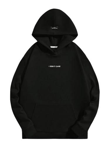 Verdusa Men's Letter Print Long Sleeve Hooded Sweatshirt Hoodie Pullover Tops