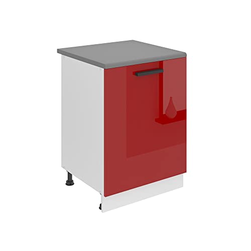 Belini Mobiletto da cucina Mobile Mobile da cucina 60 cm di larghezza. Mobile da cucina SD con piano di lavoro Armadio da cucina con 1 anta, rosso lucido