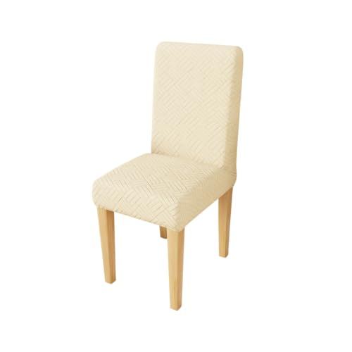 Image of Lukzer Elastic Dining Chair Cover - 1PC Pastel Yellow Abstract | Textured High Stretch Jacquard Seat Cover | Removable Washable Short Dining Chair Cover Protector Seat Slipcover | (CC-170-01)