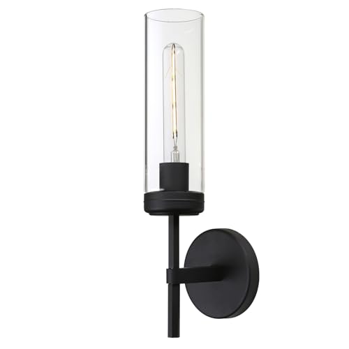 Image of Pathson 1-Light Vintage Wall Sconce Lamp, Hardwired Aluminum Wall Sconce with Tube Cylinder Glass, Mid-Century Wall Vanity Light Fixture Decor for Living Room Bedroom (Black 1-Pack)