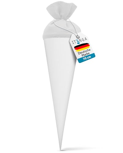 itenga Bastelschultüte Schultütenrohling Zuckertüte Schultüte 70cm rund mit und ohne Filzverschluss (Weiß mit Filzverschluss)