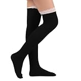 Apone Fatu Womens Thigh High Socks Lace Boot Socks Knee High Socks Warmer Lace Trim Long Stocking for Cosplay (Black Lace)