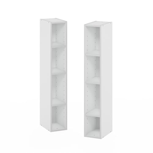 Image of Furinno Fulda Book Shelf, 8-Tier Bookshelf, Bookcase with Space Saving Storage Shelf, 9.2 x 5.9 x 70.9, for Living Room, Bedroom, Home Office, White