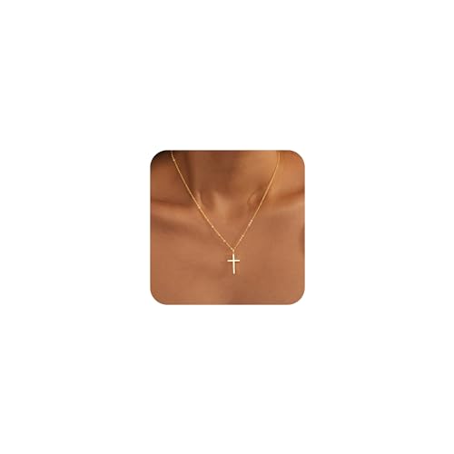 Cross Necklace for Women, Dainty14K Real Gold Silver Plated Cross Choker Pendant Jewelry Non Tarnish Waterproof Trendy Cute Simple Small Necklace Easter Christian Baptism Religious Faith Jewelry Gifts