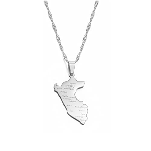 LIUZIXI Colliers avec Pendentif Carte du Pérou - Colliers À Breloques Hip Hop Bijoux Patriotiques D'Amitié - avec Noms De Villes Pendentif Cartes De Pays...