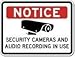 Lilyanaen New Metal Sign Aluminum Sign Notice Security Cameras and Audio Recording in Use Sign for Outdoor & Indoor 12