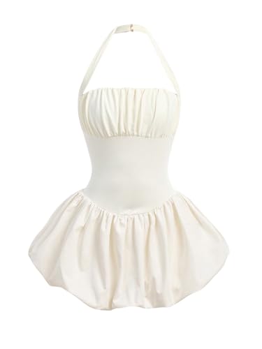 Floerns Girl's Y2k Halter Bubble Dress Ruched Sleeveless A Line Flare Birthday Princess Dress