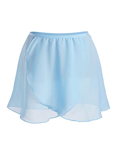 Aislor Falda De Danza Ballet Chifón Niña Mini Falda De Baile Cruzada Falda Gasa De Patinaje Artístico Ropa De Baile De Bailarina Azul Claro 6-10 años