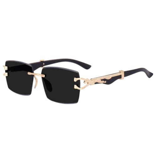 Image of Rimless Rectangle Sunglasses for Men, Frameless Sunglasses for Men with Sleek Metal Temples, Lightweight Premium Eyewear for Modern Retro Fashion Styling.