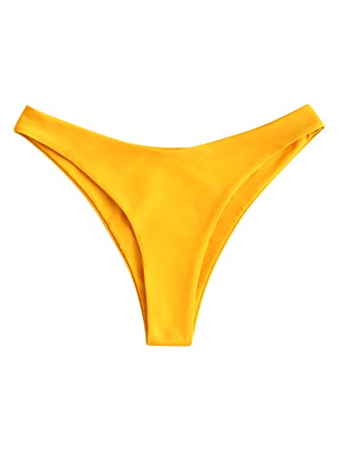 ZAFUL Women's High Cut Plain Bikini Bottom Mid Waist Solid Swimsuit Briefs Cheeky Bathing Suit High Leg Swim Bottoms2