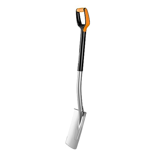 Fiskars Gärtnerspaten für weiche, steinarme Böden, Rund, Länge: 108 cm, Qualitätsstahl-Blatt/Glasfaserverstärkter Kunststoff-Stiel, Schwarz/Orange, Xact, M, 1003682