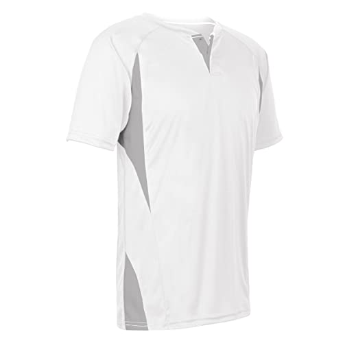 Champro Boys' Wild Card 2 Button Baseball/Softball Jersey, White,Grey, Youth Medium