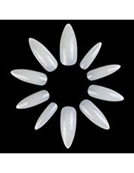 ECBASKET 500 PCS Long Stiletto False Nails Acrylic Nail Tips 10 Sizes Full Cover Fake Nails For DIY Nail Art (Natural)