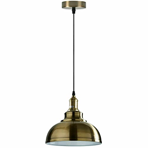 LEDSOne Vintage Industrial Green Brass Metall Deckenpendelschirm Moderne Retro-Hängelampe 29 cm, grünes Messing, Kuppelform mit verstellbarem Draht für Esstisch Küche | Wohnzimmer | Restaurant Cover