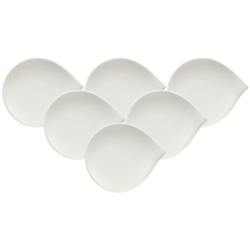 Villeroy & Boch Flow Brotteller 6er Set, 20 x 17 cm, Teller mit geschwungener Form, Premium Porzellan, Weiß