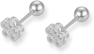 Tiny Flower Stud Cartilage Earrings for Women Girls Teen 925 Sterling Silver Mini Cute Cubic Zirconia Daisy 4mm Ball Barbell Screw Back Sleeper Tragus Hypoallergenic Piercing Body Jewelry 18G
