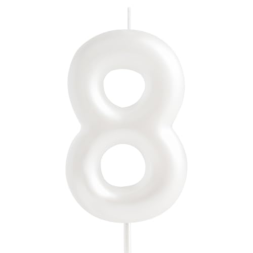 Hongplus Bougie d'anniversaire en forme de chiffre 8 blanc macaron - Bougies d'anniversaire pour 8 ans - Bougies d'anniversaire pour gâteaux - Décorations de...
