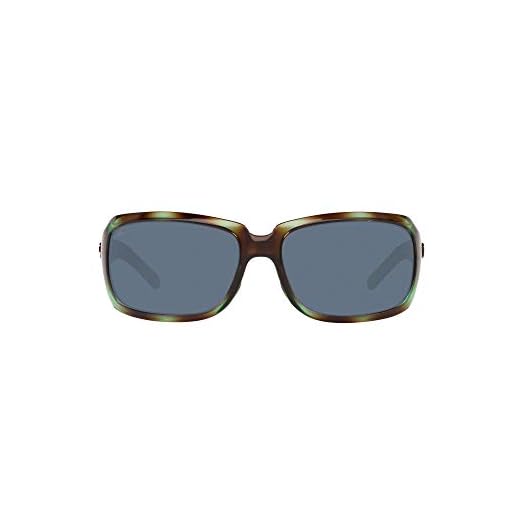 Costa Del Mar Women's Isabela Polarized Rectangular Sunglasses, Shiny Seagrass/Grey Polarized-580P, 64 mm
