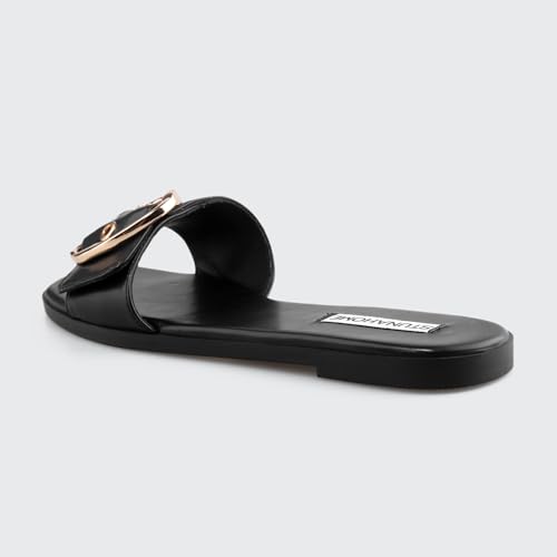 Image of STUNAHOME Flat Sandals Women Fashion Slides With Soft Leather Paired with Metal buckle Slippers