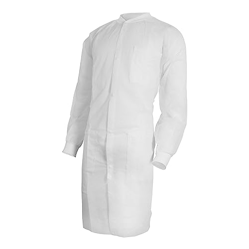 McKesson Lab Coat for Men or Women, Long Sleeve, Knee-Length Disposable Medical Coat, Moisture-Resistant Snap-Front Closure, Small/Medium, 10 Count