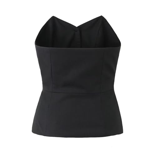 Vintage Suits Vest Women High Street Fashion Sexy Single Breasted Strapless Vest Off Shoulder Top Ladies (US, Alpha, Medium, Regular, Regular, Black)2