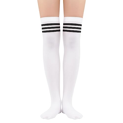 Image of Century Star Thigh High Socks 3 Pairs High Socks Over the Knee for Women Triple Stripe Thigh High Stockings Knee High Socks