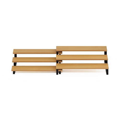 Image of Furinno RAVEL Kitchen Countertop Organizer Set of 2, 3-Tier Nesting Metal Frame Counter Shelves, Kitchen Storage, Expandable, Spice Rack, for Pantry, Coffee Bar, Beech