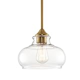 Kira Home Harlow 9' Modern Industrial Farmhouse/Schoolhouse/Rustic Pendant Light with Clear Glass Shade, Adjustable Hanging Height, Warm Brass Finish