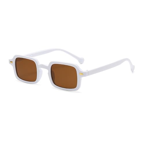 TNDVIC Gafas de sol para mujer, cuadradas, ovaladas, para hombre y mujer, con protección UV400, color blanco y marrón
