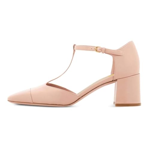 Women Ankle T-Strap Buckle Mid Heel Mary Janes Closed Square Toe Block Heels Pumps Comfy Party School Dress Shoes Size 4-16 US2