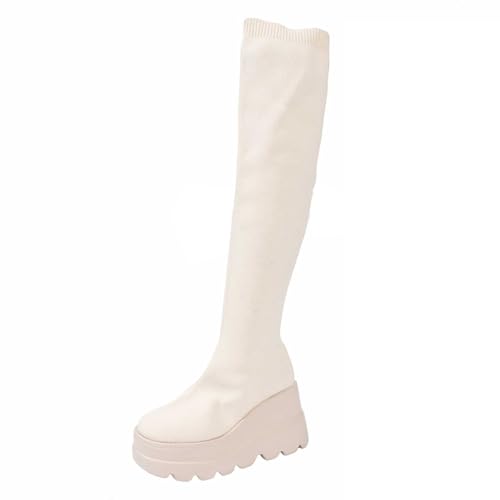 Botas altas hasta la rodilla, botas de equitación de invierno con cremallera lateral para mayor comodidad y calidez al aire libre, beige, 40 EU