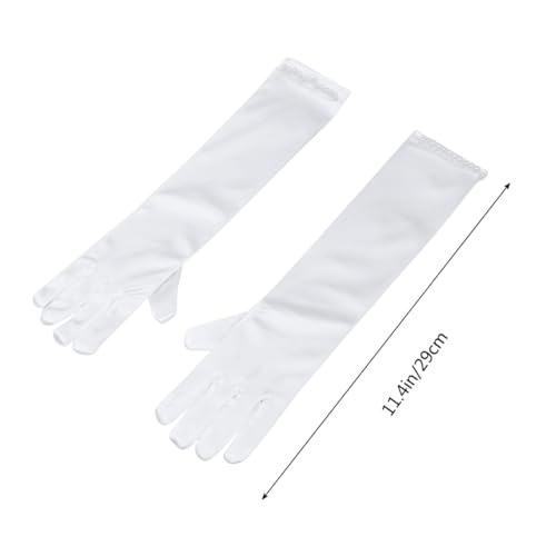 Beaupretty White Flower Girl Gloves with Pearl Decor Long Satin Dress Gloves for Weddings Parties and Pageants2