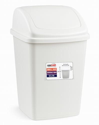 Best House | Plastic Swing Bin 10 Liters | White | 1 Pc | Waste Bin, Durable, Lightweight Hinged Swing Lid for Kitchen, Office, and Home Use – Odor-Reducing Design, Easy to Clean - Pack of 1