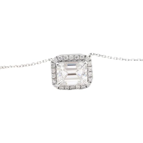 Grewod Collar Mujer Moissanita Rectangular Simple de 2ct Cadena 45cm, Oro Blanco 18K, Joyería Collar con Colgante con Piedra