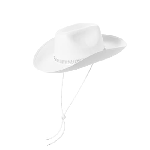 PWGGMAA Cowboy Hats Wide Brim Rhinestone Cowgirl Hat for Women Girls Cowboy Hats Themed Party (White ONE Size)