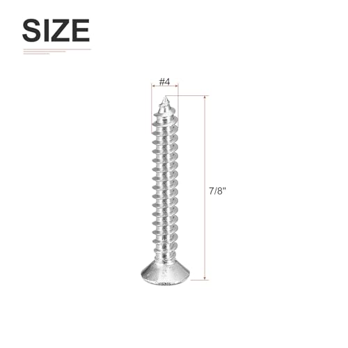 Image of DTGN 50Pcs #4x7 /8 inch Flat Head Wood Screws, 304 Stainless Steel Phillips Self Tapping Screws - Good for Woodworking, Furniture - Silver