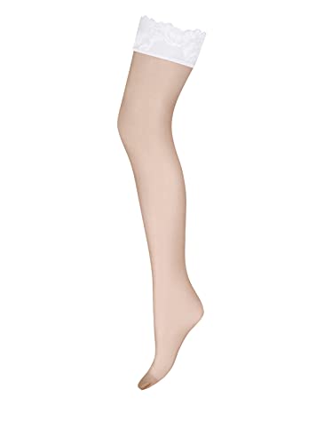 Wolford Nude 8 deniers avec dentelle blanche : bas autofixants premium Charmant Caramel