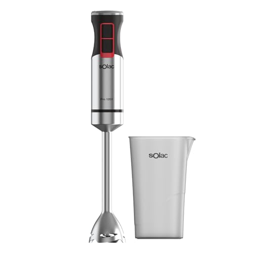 Solac – Batidora de mano BA5615 Pro | 1200W | Regulador velocidades | Función Turbo | 4 Cuchillas Inox | Campana Anti salpicaduras | Pica Hielo | Incluye vaso 700 ml | Apto lavavajillas