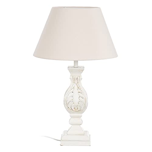 Lámpara de mesa tallada de hoja de resina y tela blanca de Ø 35x60 cm - LOLAhome