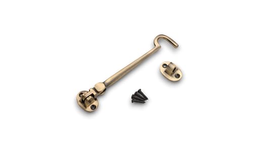Infinity Decor Solid Brass Cabin Hook and Eye Silent Catch 150mm Door Window Shed Gate Latches in Antique Brass Finish
