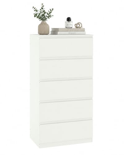 Soayone Cómoda Dormitorio 5 Cajones, Cajonera Blanca, Sinfonier Alto y Estrecho, Mueble Auxiliar para Dormitorio, Salón y Pasillo, 60 x 40 x 121 cm