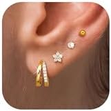Florideco Gold Earrings for Women Trendy Flat Back Earrings Hypoallergenic 14K Gold Plated Earring Stacks for Helix Cartilage Piercing Jewelry Cz Opal Butterfly Flatback Earring