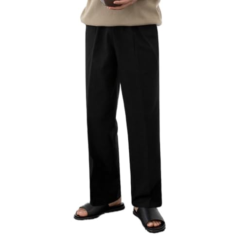 Mens Casual Elastic Waist Linen Trousers Summer Lightweight Beach Pants with Pockets