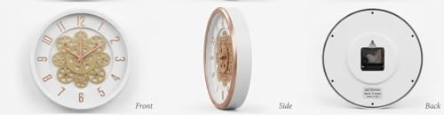 Image of Moving Gear Wall Clock, Round, Gold and Rose Gold Finish, Options (NEW White, Set of 1 Clock)