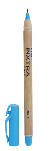 Image of Doms Inxtra Fine Ballpoint Pen| 0.7mm Tip| Lightweight, Fade Resistant, Comfortable Grip, Smooth Long Writing| Natural Wood Body Colour| ULV Ink Technology| Ink Colour-Blue| Pack of 5 Pens