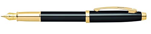 Sheaffer 100 - Refillable Fountain Pen, Fine Nib, Glossy Black Lacquer Finish, Gold Tone Trim #TOP1