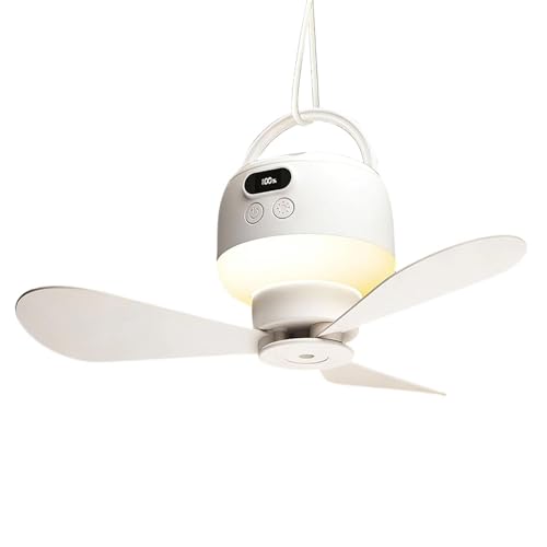 Ventilador de techo exterior, enfriador portátil recargable, ventilador ajustable de 12 pulgadas con luz LED, construcción ABS con control remoto, utilidad multifuncional para dispositivos