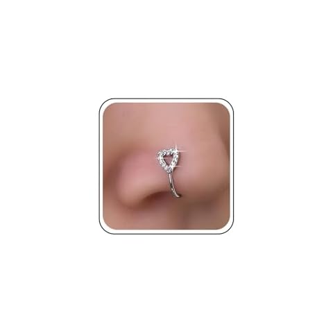 Aneneiceera Silver Heart Nose Ring with Crystal Cover